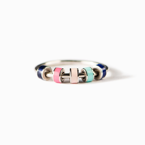 Justerbar snurrande emalj fidget ring, ångest ring för kvinnor flickor med pärlor spinner