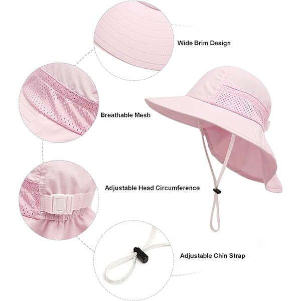 Taaperoille ja lapsille, tytöille ja pojille, aurinkolippalakki, kesä, UPF 50+ -suoja, leveälierinen, niskaläppä, rantahatut, ikä 1-7 vuotta