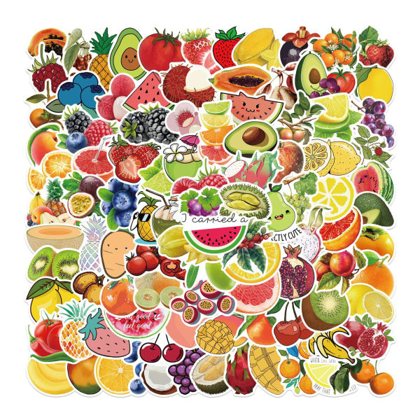Frugtklistermærker, 100 stk. Frugtklistermærker til børn, Farverige vandfaste frugter Sti