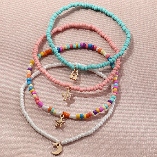 4 stk. Boho Håndlavede Perle Ankelkæder Multicolor Regnbue Ankelstøtte