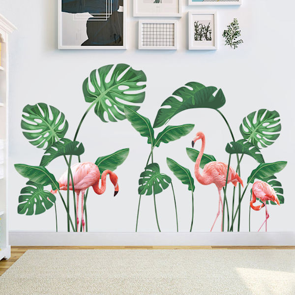 Et sett med tropiske blader Flamingo veggklistremerker veggklistremerker veggdekor for stue soverom kontor