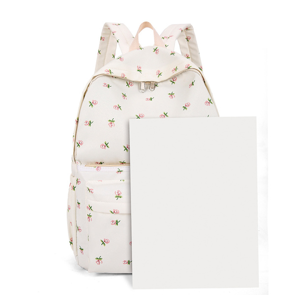 Söt Preppy Väska Blommig Tryckt Kawaii Ryggsäck Estetisk Ryggsäck Laptop Dagryggsäck (Vit)