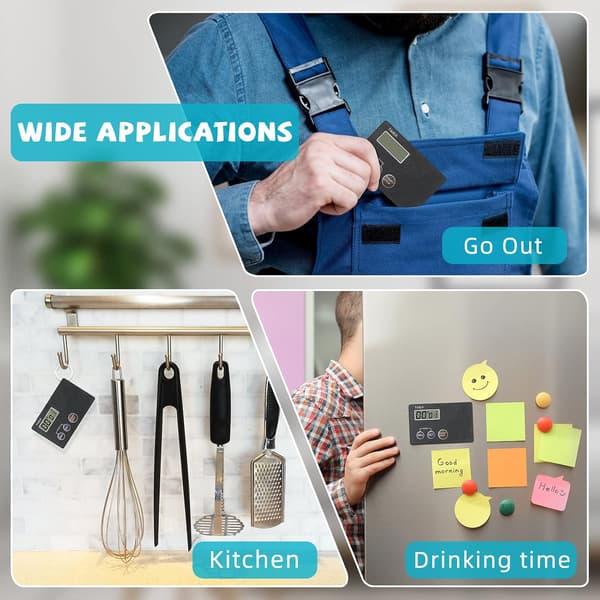 4 stk magnetisk timer bærbar timer kredittkortstørrelse digital nedtellingstimer magnetisk bakside med klips matlagingstimer liten digital timer 100. skoledag (svart)