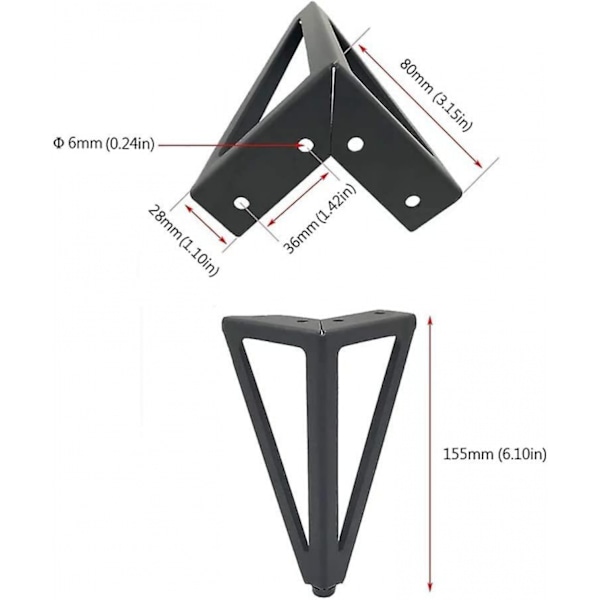 4 pakker møbelben, metal, 15 cm sorte møbelben (15 cm, sort)
