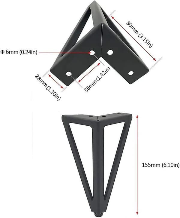 4 pakker møbelben, metall, 15 cm sorte møbelben (15 cm, svart)