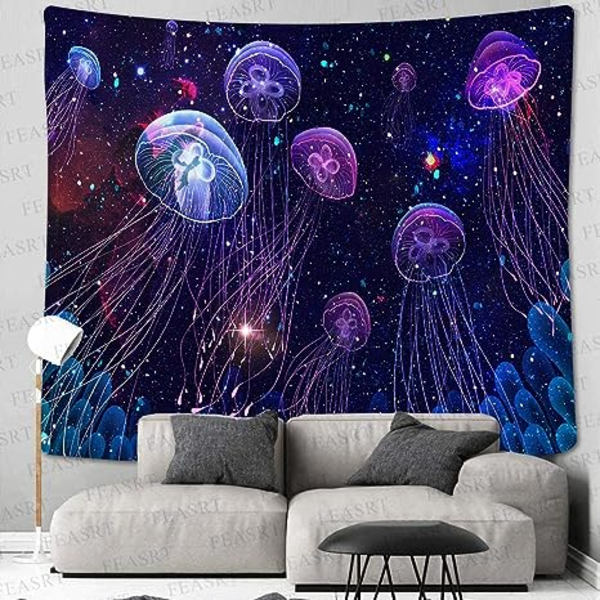 Psykedelisk jellyfish-gobelin - jellyfish under Galaxy Sea Ocean W