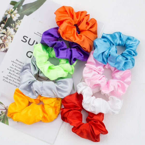9-pak med LED-lysende sateng scrunchies - 3 lysmoduser