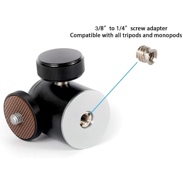 Mini 360 Graders Metall Tripod Kulhuvud med 3/8\" till 1/4\" Skruvadapter för Digitalkamera Mobiltelefon Monopod