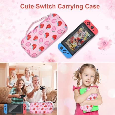 Bæretaske til Nintendo Switch, sød jordbær robust hard shell rejseetui