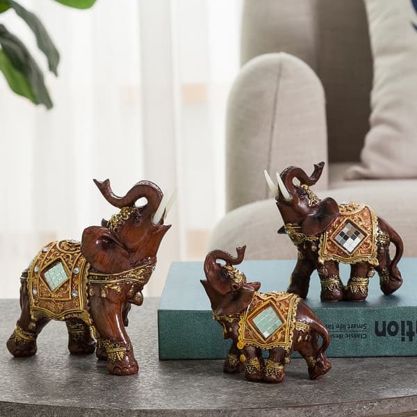 Sæt med 3 stk. harpiks elefantstatue, dekoration, elefantfigur