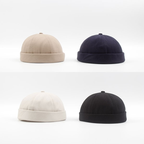 Män Retro Brimless Hat cap Sailor Cap Beanie Rolled Cuff,1pc-blac