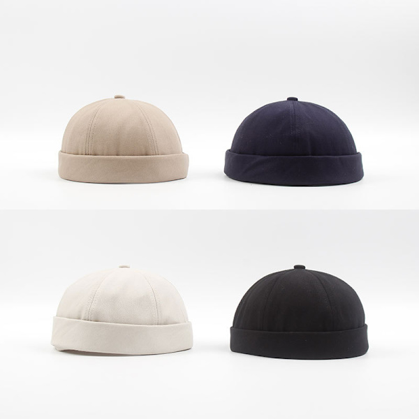 Mænd Retro Hat cap Sailor Cap Beanie Rolled Cuff, 1 stk - sort