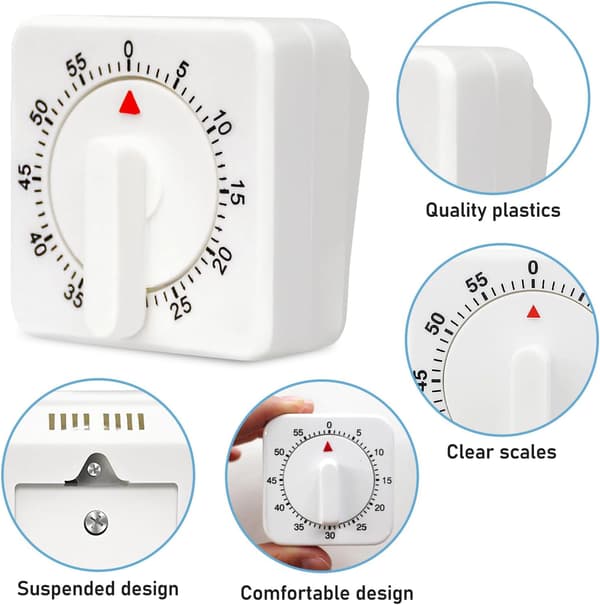 Paket med Mekaniska Kökstimer - 60 Minuters Visuell Timer - 60 Minuters Visuell Timer - Mekanisk Timer - Nedräkningstimer - Tidshantering Verktyg - Köks