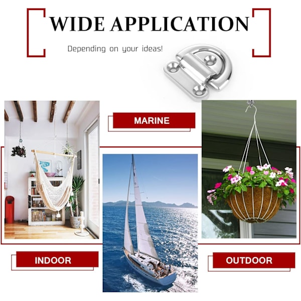 2 stk. 6mm Stål Hardware Tie Down Anchor Dæk Rustfrit Stål D-Ring Anker Foldbar Øje til Marine Rail SUS316