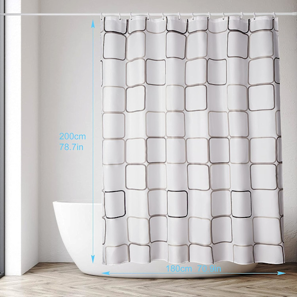 Mildew Proof Bruseforhæng, Maskinvaskbar Antibakteriel Vandtæt Polyester Stof Bruseforhæng, Semi-Sheer Badeværelse Gardiner med 12 Kroge, W