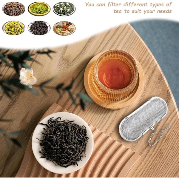 Pieces Rustfrit Stål Te-si, Te-infuser til Løse Blade, Fin Te-si med Kæde, Krydderi-si, Urte-tefilter, til Løse Blade