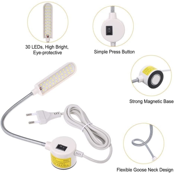 6W LED symaskinlampe fast base fleksibel slange gåsehals De