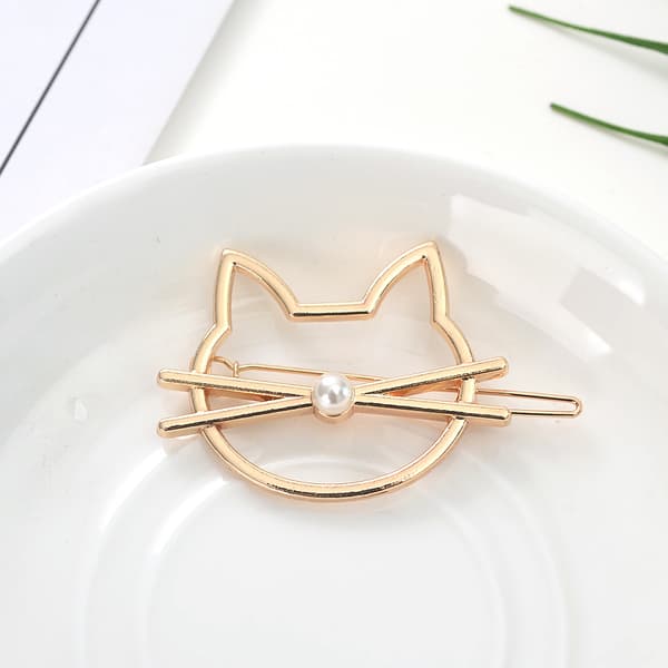 Nyhet Hårklämma Spänne Katt Hårklämmor Med Pärla（guld silver,