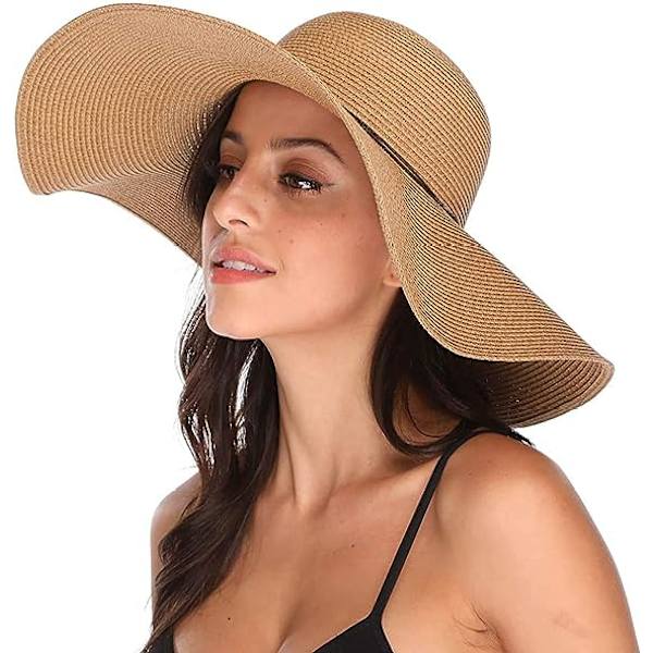 Kvinners Floppy Hat Halmhatt Bred Bremskjerm Solhatter Pustende Sammenleggbar