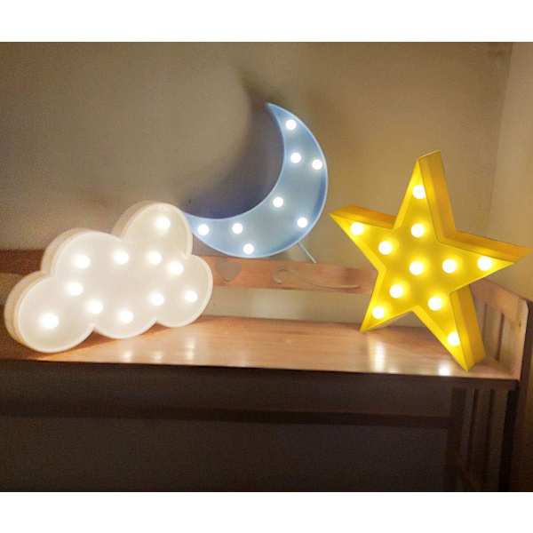 3 st dekorativa LED-nattlampor halvmåne stjärna molnlampa skyltlampa rumsdekor för baby barn barn vuxna presenter