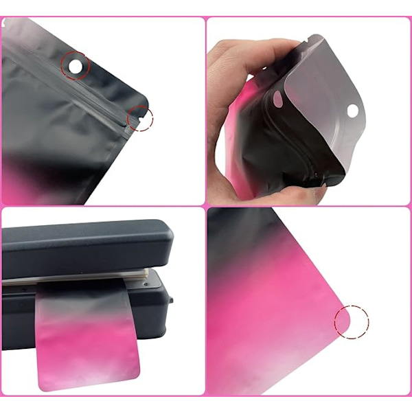 100 stk. genlukkelige lynlåsposer, matte farvede fødevare Mylar-poser, lufttætte lynlåsposer til fødevareemballage og opbevaring (gradient sort og pink, 10,5x15 cm)