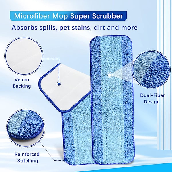 Mikrofiber Mop Udskiftningshoveder til Våde/Tørre Mopper Kompatibel med