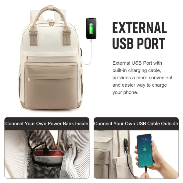 Laptop rygsæk til kvinder med USB-port vandtæt rygsæk