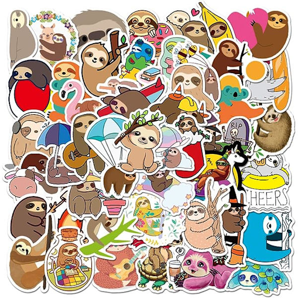 Sloth Stickers | 50 stk. | Vinyl Vandtætte Stickers til Bærbar, Skateboard, Vandflasker, Computer, Telefon, Guitar, Søde Sloth Stickers til Børn Voksne (Sloth Stickers)