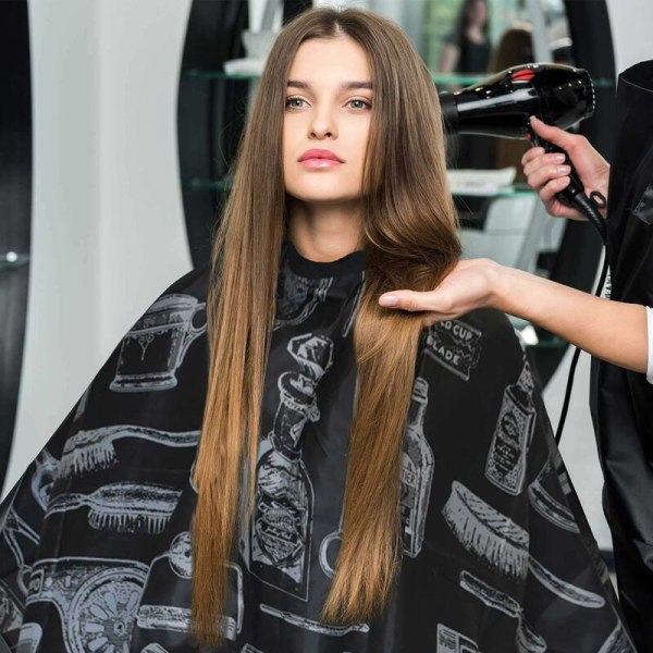 Svart frisørkappe for voksne med mønstre for frisørsalonger, perfekt for klipping, farging, highlighting, etc. 120140cm