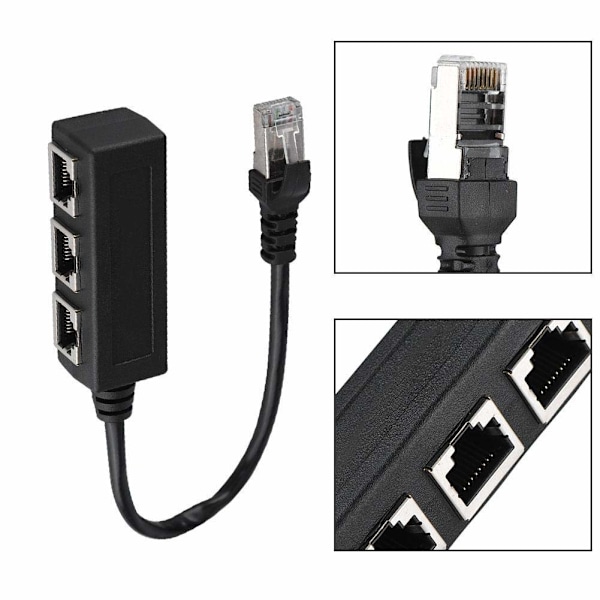 Ethernet Forlængerkabel Adapter Netværksadapter Ethernet Splitter, RJ45 1 til 3 Kabel Adapter, Plug and Play til Router TV Boks