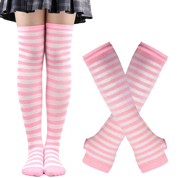 Lange sokker for kvinner Stripete armvarmere Fingerløst sett for Cospl