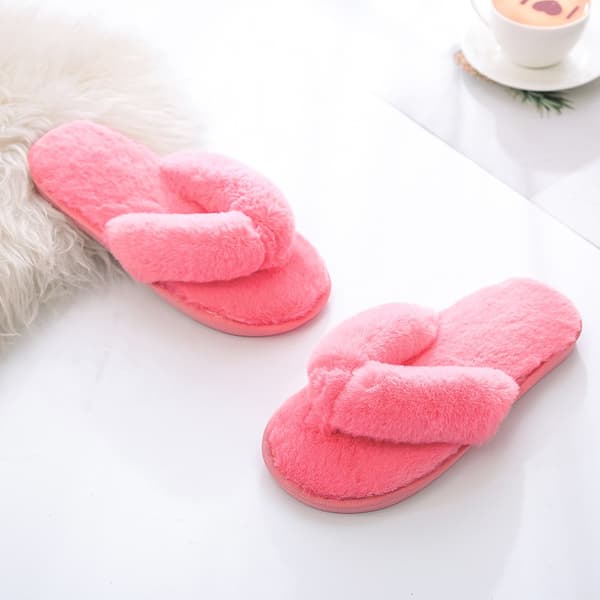 Dames House Fluffy Fuzzy Memory Foam Open Toe Flip Flop Slip On