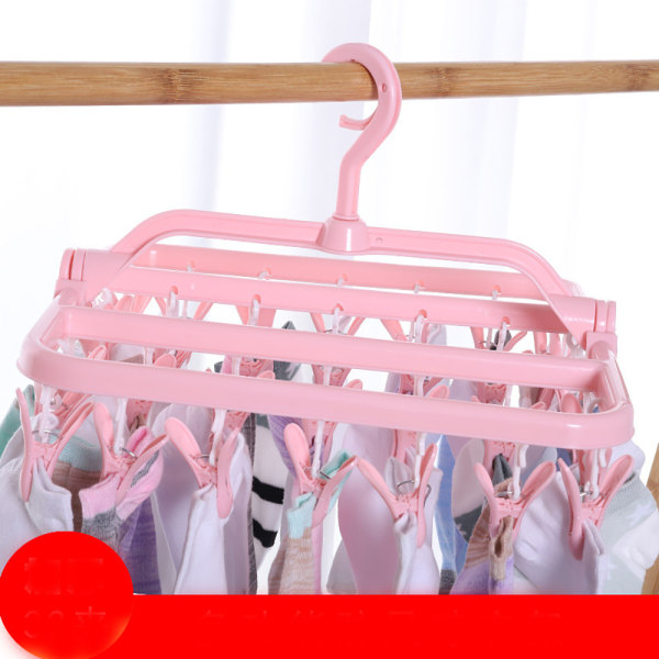 1 st sockställ, hängande klädhängare med 32 klämmor (rosa)
