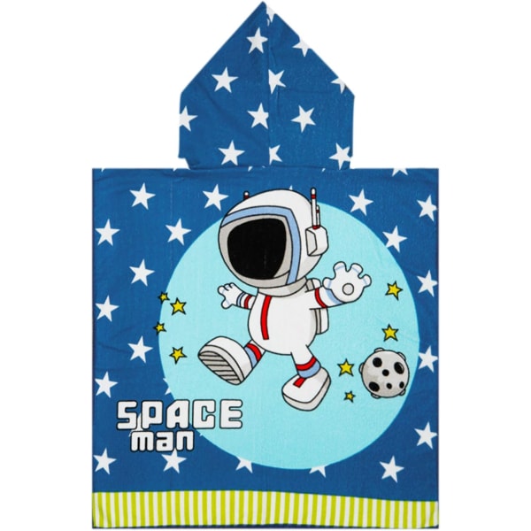 Barn med huva handduk badhandduk i mikrofiber mjuk bomull absorberande poncho handdukar söt tecknad astronaut mönster tryck badrock för pojkar simning pool coverups 30\"*55\", Blå Astronaut