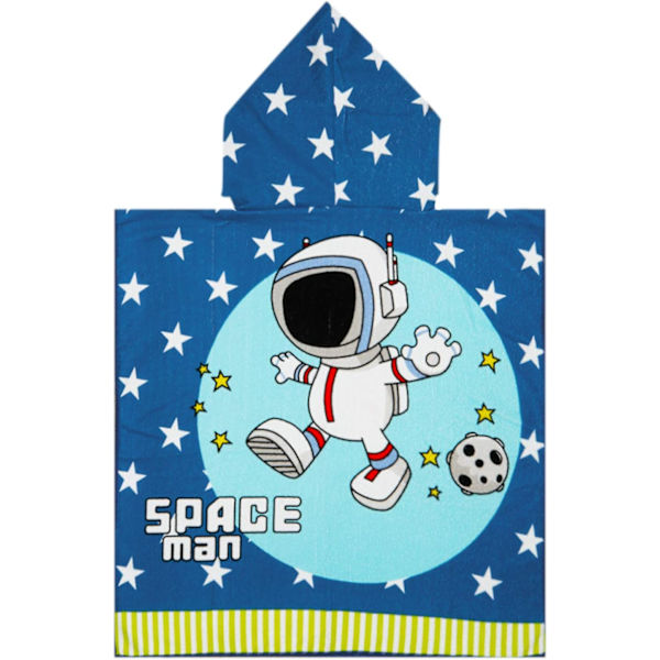 Børne badekåbe med hætte - Blød mikrofiber badehåndklæde i absorberende bomuld - Poncho håndklæder - Sød tegneserie astronaut print - Badekåbe til drenge - Svømning pool coverups 30\"*55\", Blå Astronaut