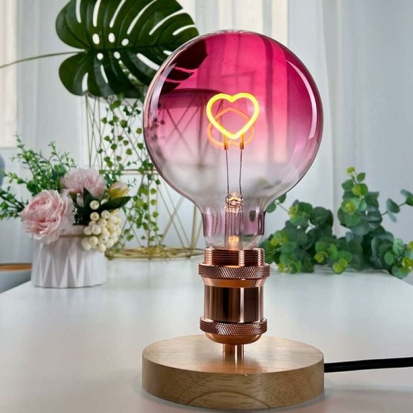 Led-lampa Stor Globe Edison Ljuskälla G125 Rosa Färg Hjärta Filament