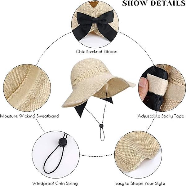 Dame Halm Hat Strand Foldbar Solhat Stor Dame Floppy Papir