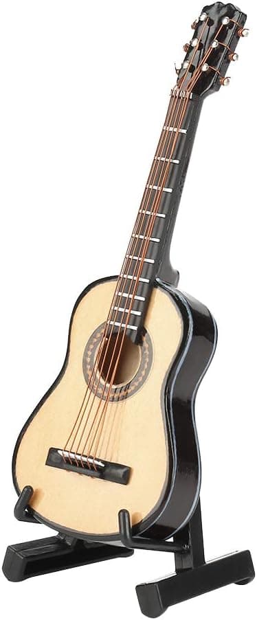 10CM Miniatyrgitarr, Trä Mini Gitarr Skrivbordsdisplay Mini Musikaliska Prydnader Hantverk Heminredning med Stativ och Låda