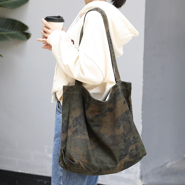 Dam Vintage Canvas Camouflage Tote Väska Shopping Väska Handväska