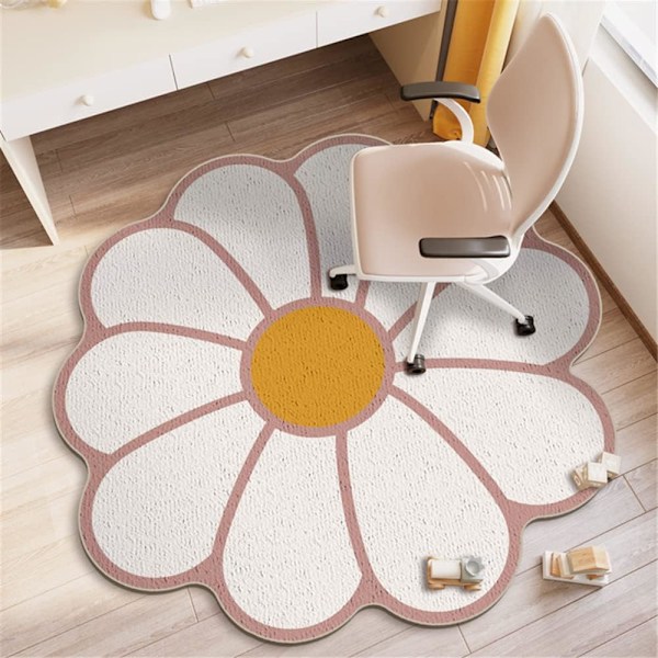 Rundt teppe for barnerom, mykt fluffy søtt blomsterformet teppe Shaggy N
