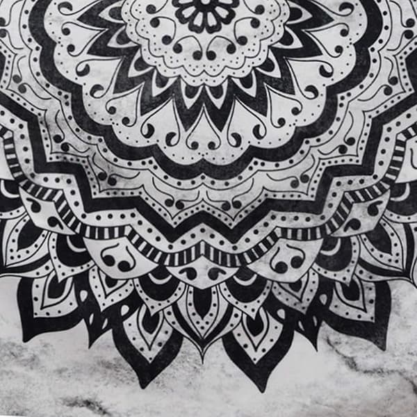 Svartvit Mandala Gobeläng Bohemisk Blommig Väggbonad Psy