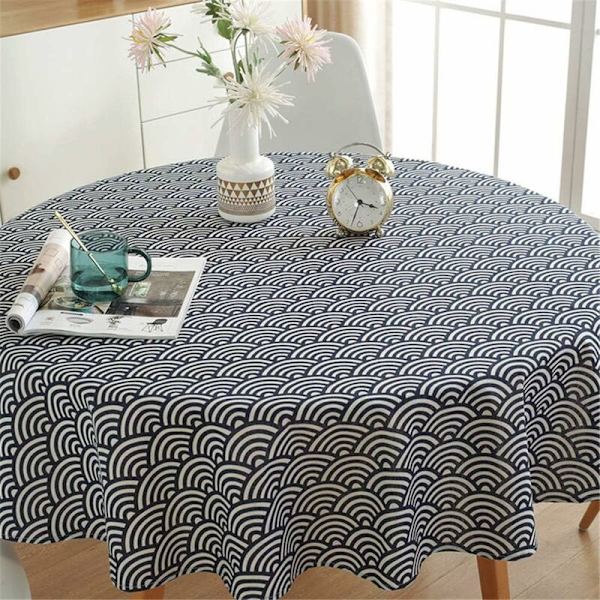 Rund Dug 120cm Bomuld og Linned Stof Twill Dug Enkel Nordisk St