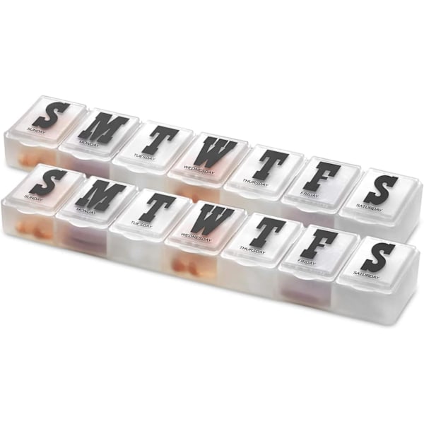 Weekly Pill Organizer - 2 Pack - Medicine Boxes for Preparing Pills & Vitamins Each Week, 7 Day Individual Compartments, Travel Pill Box