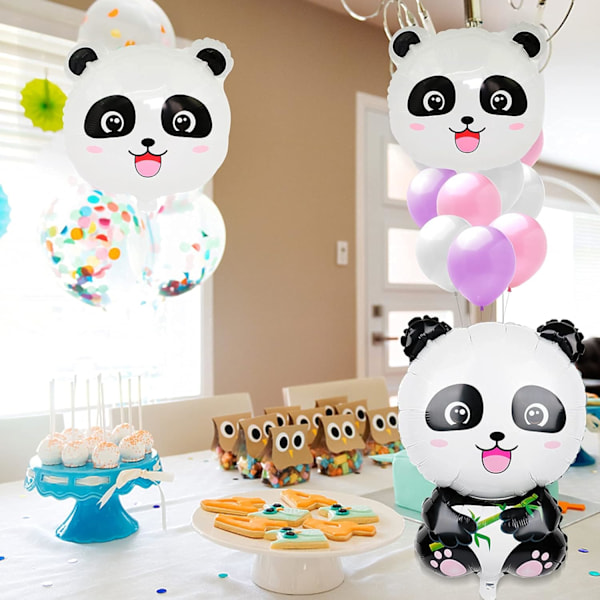 Panda folieballonger, 3 st folieballonger Panda födelsedagsdekorationer för barn pojkar flickor Panda tema födelsedagsfest babyshower festgåva