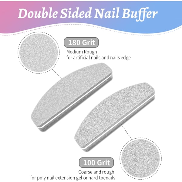 20 Stycken Nagelbuffer, 100/180 Grit Nagelbuffer Nagel Slipblock, Professionell Nagelpoleringsfil för Slipning av Akryl- eller Gelnaglar Naturligt Grå