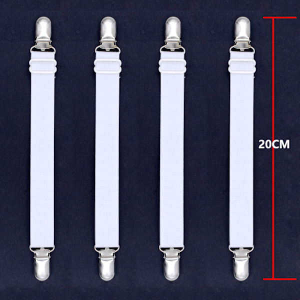 Elastisk sengetrekkholder, justerbar hold-down stroppfeste for sengetrekk, sofa, strykebrettdeksel (hvit, pakke med 4)