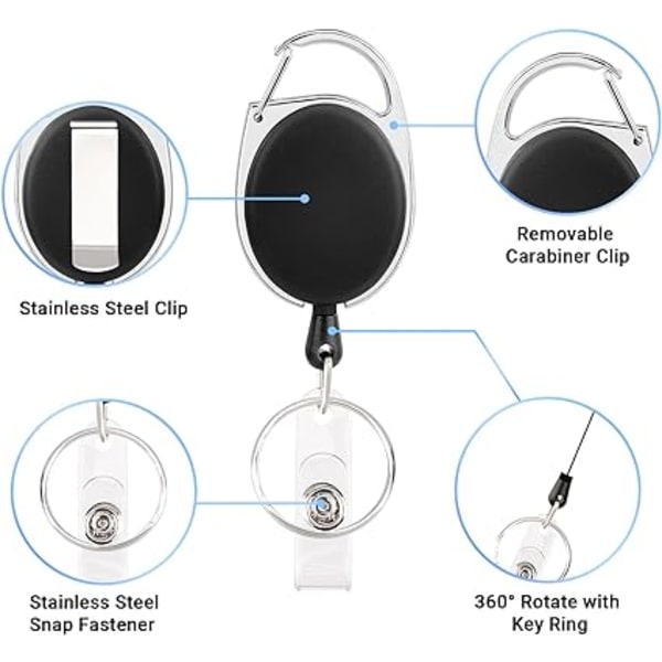 Retractable avainrengas, 10 kappaletta musta avainnauha korttipidikkeellä