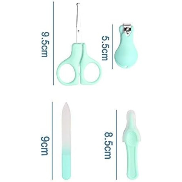 4-i-1 Baby Nagelklippare Set Manikyrset Inkluderar Nagelklippare + Hår Sax + Pinsett + Nagel Filer - Flickor och Pojkar (Grön)