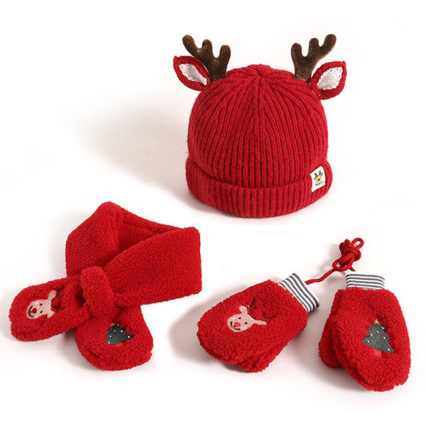 Christmas Kids Hat Scarf Handskar Set Toddler Winter Sticka Neck Warm