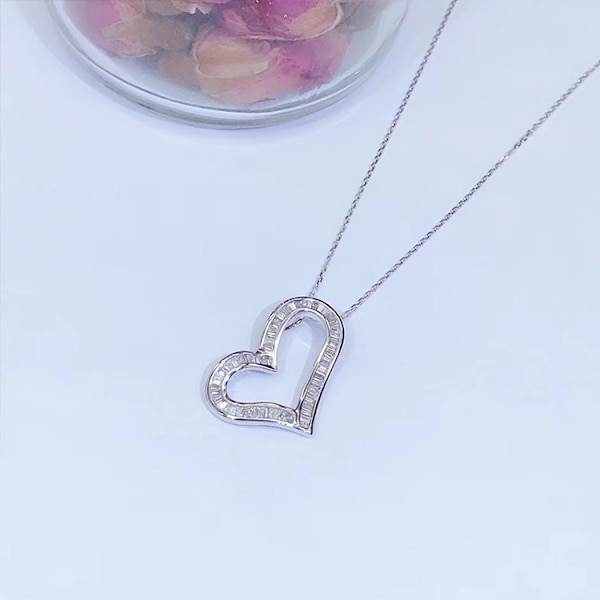 Elegant Cubic Zirconia Hjerte 925 Sølv Halskæde Vedhæng halskæde